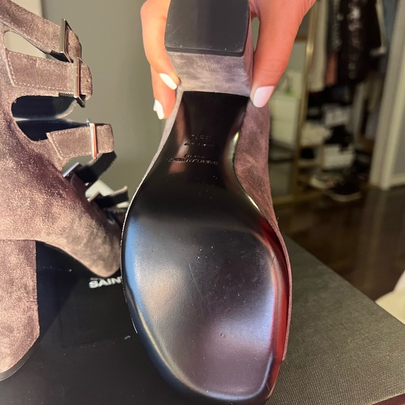 NWT Saint Laurent / YSL block heels gray suede size 35.5 / 5.5 - Picture 7 of 14
